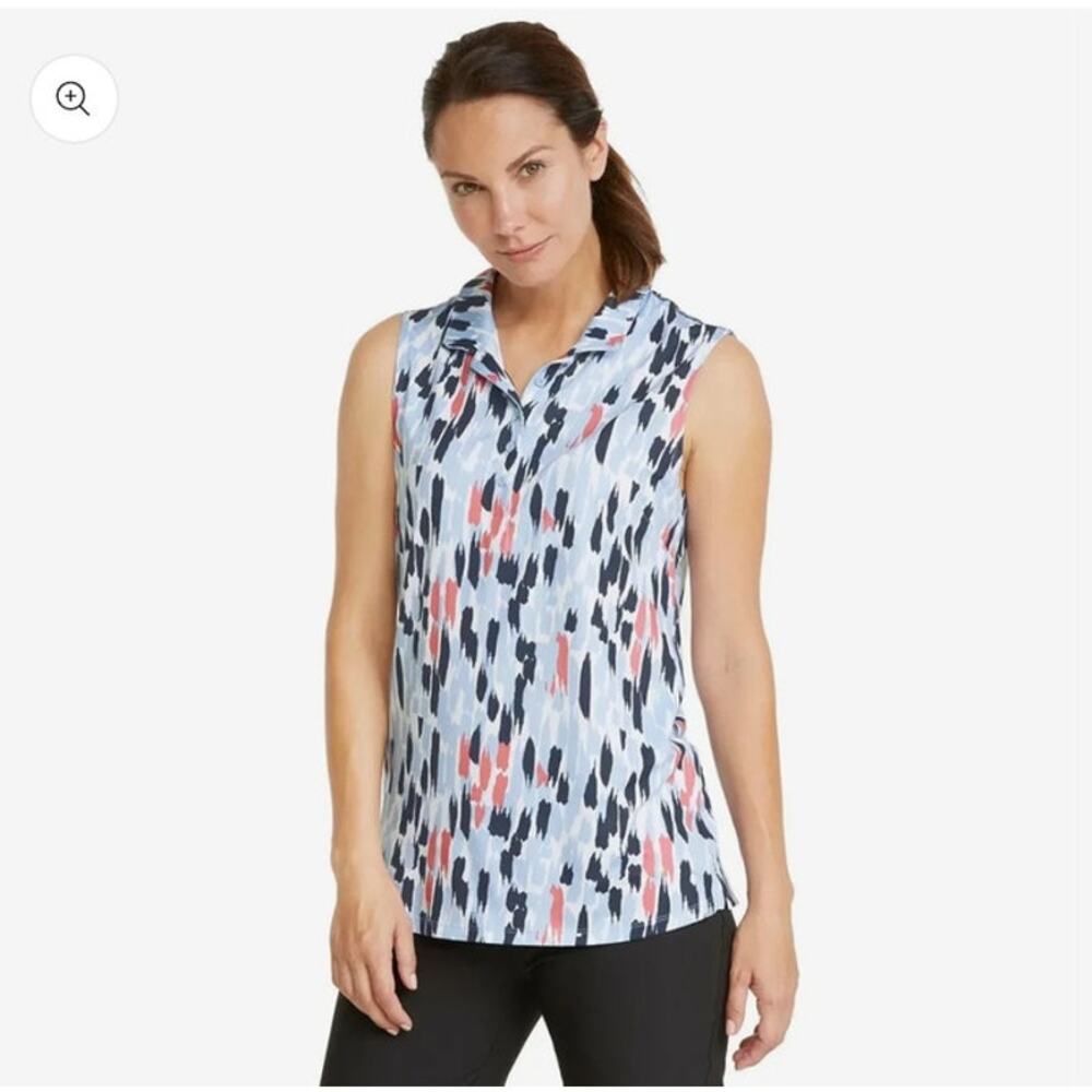 Puma Sleeveless Printed Tank Top in Light Blue, Navy & Coral